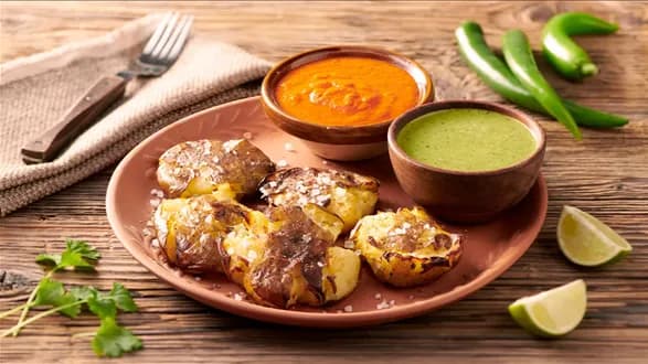 Gniecione ziemniaczki i kanaryjskie sosy