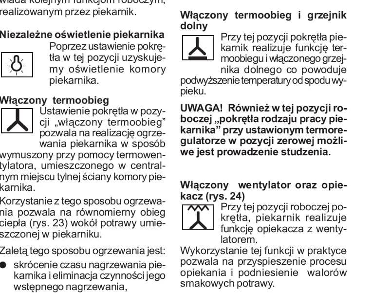 Oznaczenia termoobiegu w piekarniku Amica - poradnik na temat symboli na panelu